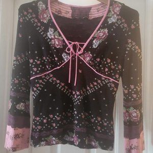 Betsy Johnson Boho Peasant 3/4 Sleeves Top - size M
